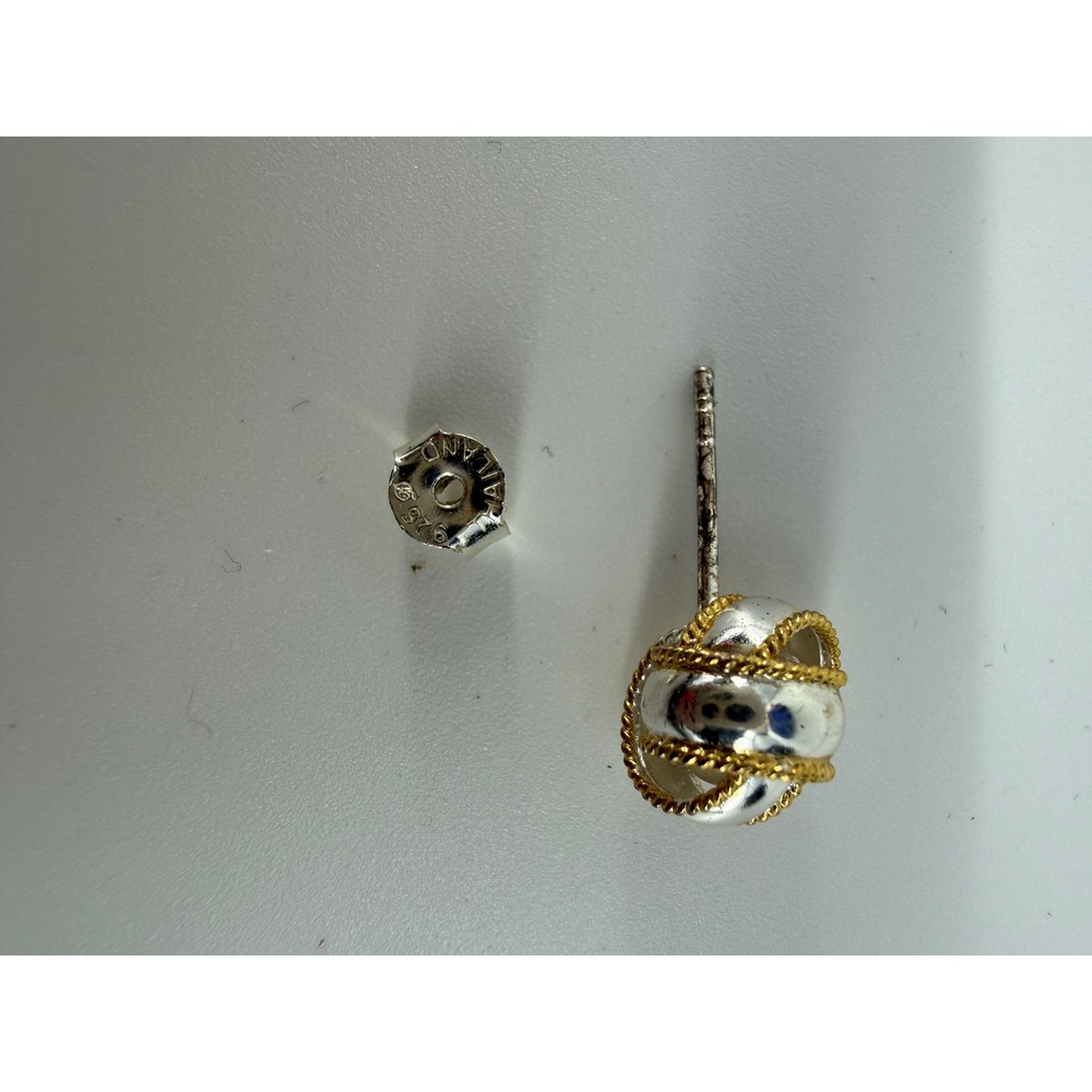 925 Sterling Silver Two Tone Love Knot Stud Earrings Gold Rope Detail - Picture 3 of 3